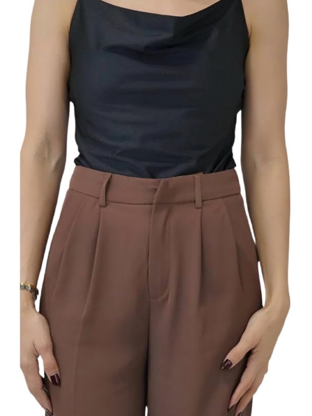 High-Waist Brown Pleated Wide-Leg Pants
